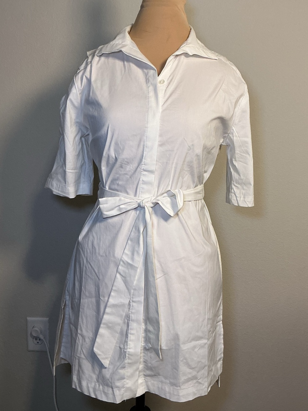 Chicos Classic White Shirt Dress with Tie Belt